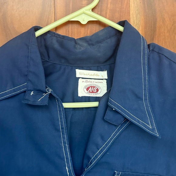 Vintage A&S Abraham & Straus Navy Blue Collared Short with Front Pocket - Picture 3 of 3